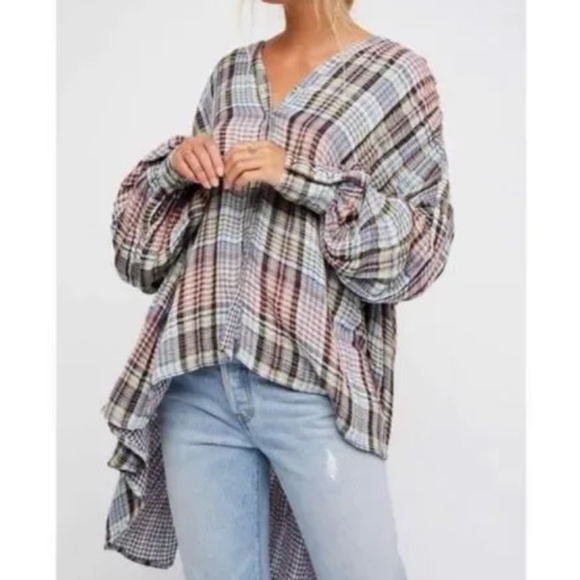 Free People Women's White Come On Over Plaid Top small‎ - Picture 11 of 12